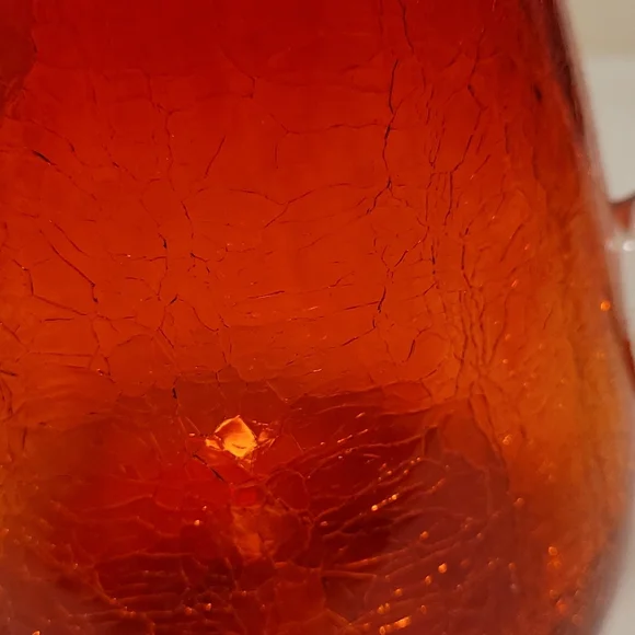 Vintage Hand Blown Ruby Red Crackled Glass Pitcher - Picture 11 of 16